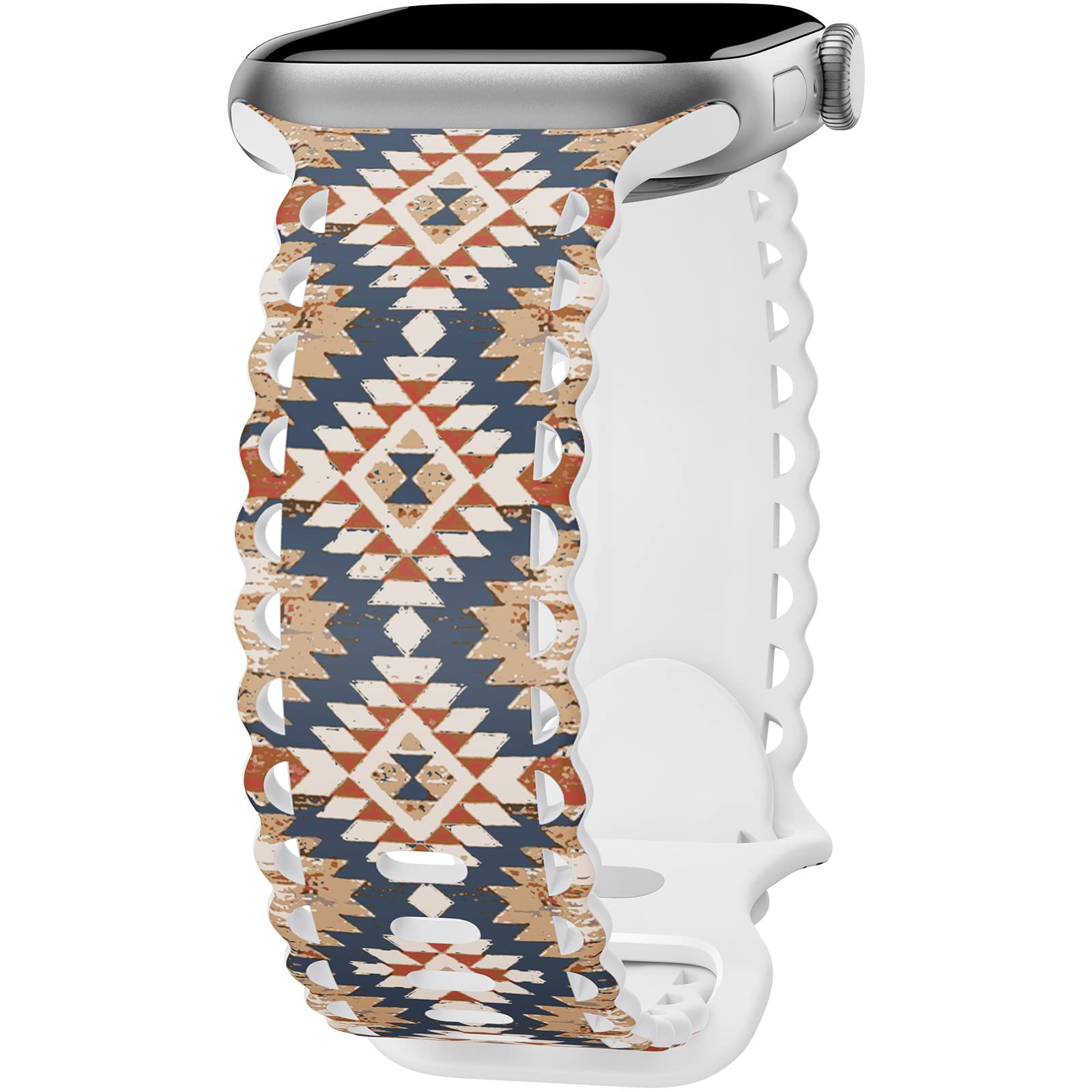 Compatible with Apple Watch Band 41mm 40mm 38mm 49mm 45mm 44mm 42mm Women Girl, Aztec Print Lace Hollow-out Soft Silicone Sport Bands For iWatch Ultra SE Series 10 9 8 7 6 5 4 3 2, Aztec-42