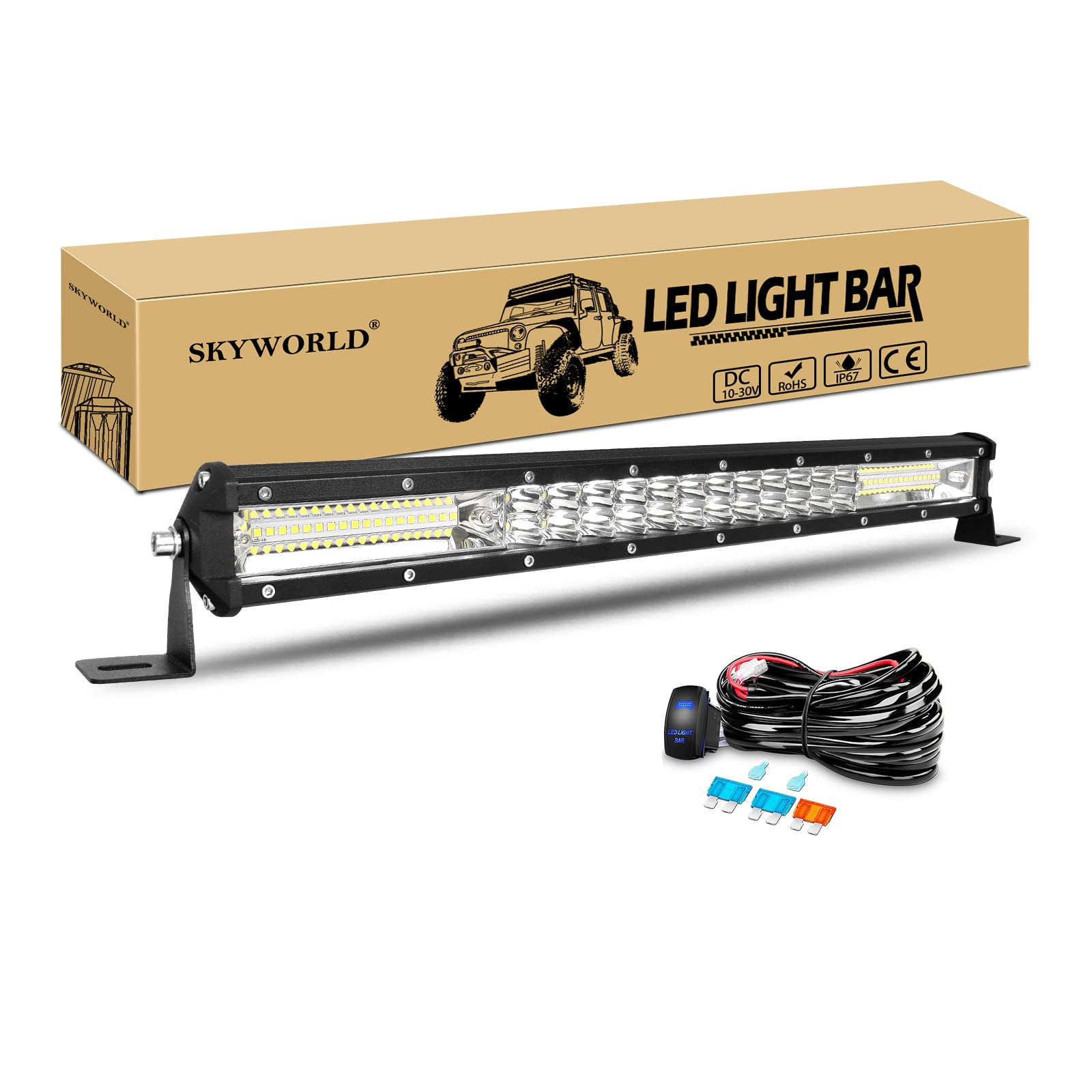SKYWORLD Listwa świetlna LED, 20", 180 W, LED, wiązka światła przeciwmgielne z wiązką przewodów, 18000 lm, offroadowe światła przeciwmgielne LED, dodatkowe światła do jazdy, świateł przeciwmgielnych