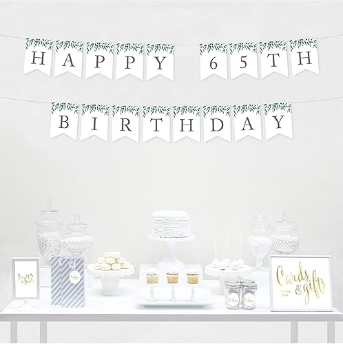 Miniatura 2 de Andaz Press Decoración de pancarta de fiesta de cumpleaños con hojas verdes naturales, feliz 65 cumpleaños, aproximadamente 5 pies, 1 juego,