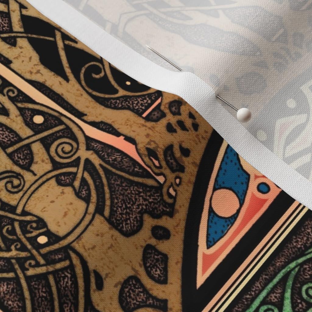 Spoonflower Fabric - Green Blue Brown Tree Border Celtic Tanglewood Woodland Fairy Tale Printed on Petal Signature Cotton Fabric by The Yard - Sewing Quilting Apparel Crafts Decor