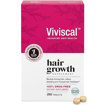 Viviscal Hair Growth Supplements for Women, Thicker Fuller Hair Support for Thinning Hair and Hair Loss, with Biotin and Marine Collagen, Drug-Free, 180 Tablets, 90-Day Supply
