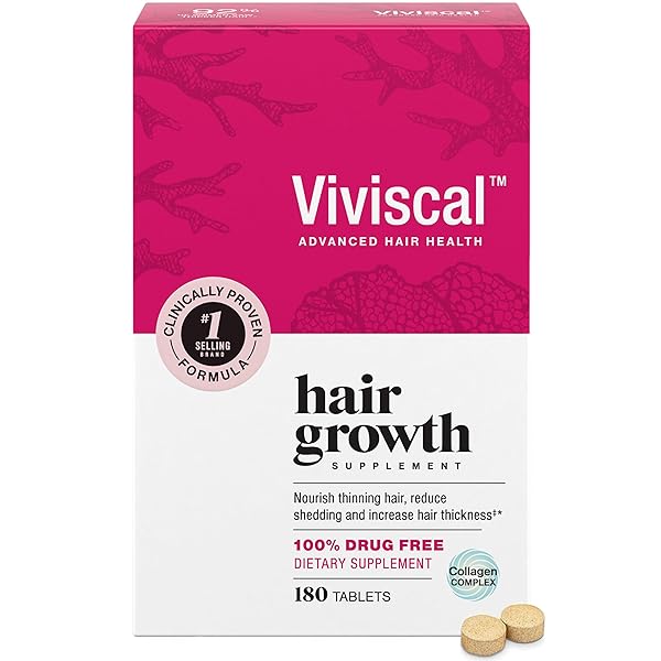 Viviscal Hair Growth Supplements for Women, Thicker Fuller Hair Support for Thinning Hair and Hair Loss, with Biotin and Marine Collagen, Drug-Free, 180 Tablets, 90-Day Supply