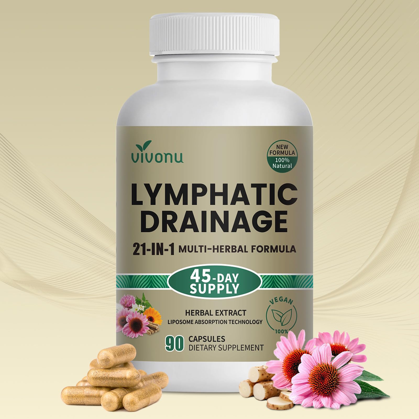 21-in-1 Liposome Lymphatic Drainage Supplements Capsules, 45 Day Supply