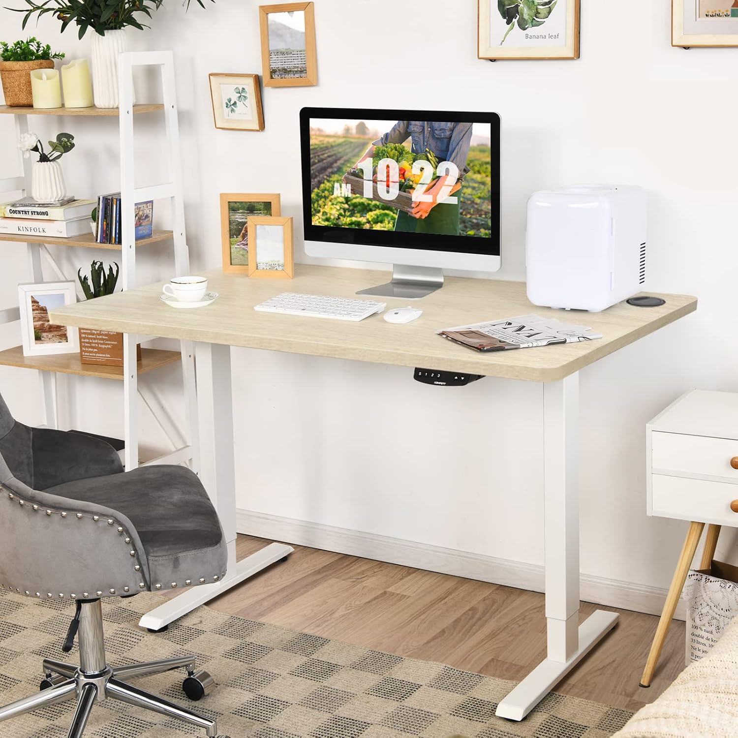 COSTWAY Universal Table Top, Solid One-Piece Wood Desktop for Standard & Height Adjustable Desk Frame, Rectangular DIY Home Office Countertop(Table Top only) (Natural, 55" x 28")