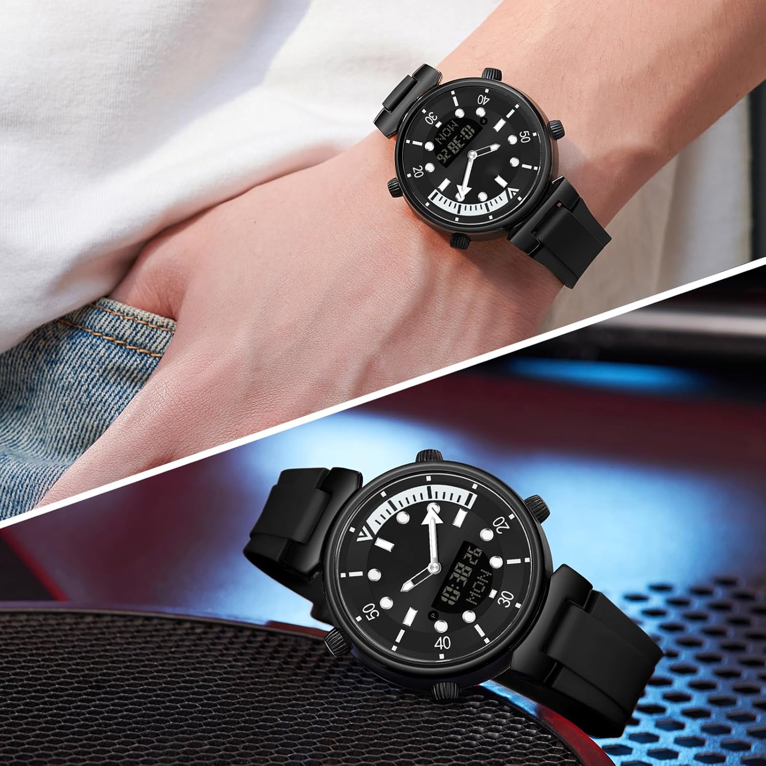 RORIOS Unisex Watch Digital Quartz Watch with Rubber Strap Men Women Waterproof Stopwatch Multifunction Electronic Wristwatch for Mens/Womens