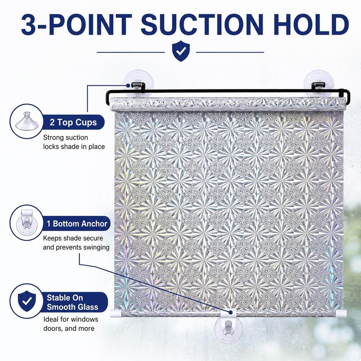 Schermo Solare per Finestre con Ventose, Pannello Oscurante Riflettente Retrattile Senza Forare, Protezione Privacy per Camera Ufficio Camper Auto Porta Vetro(W 80 x 120 cm)