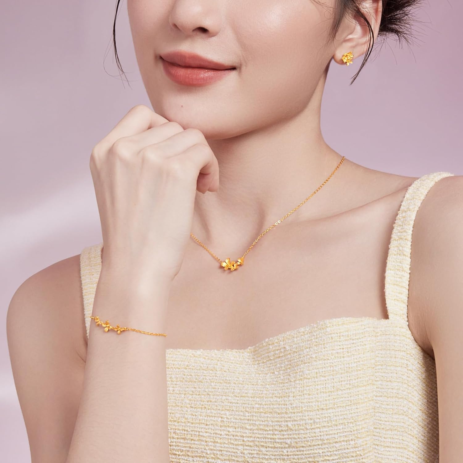 24K Solid Gold Bracelet for Women, Real Gold Chain Bracelet Golden Dainty Jewelry Fashion Flower Yellow Gold Chain Bracelet Mother Copules Lovers A0711672