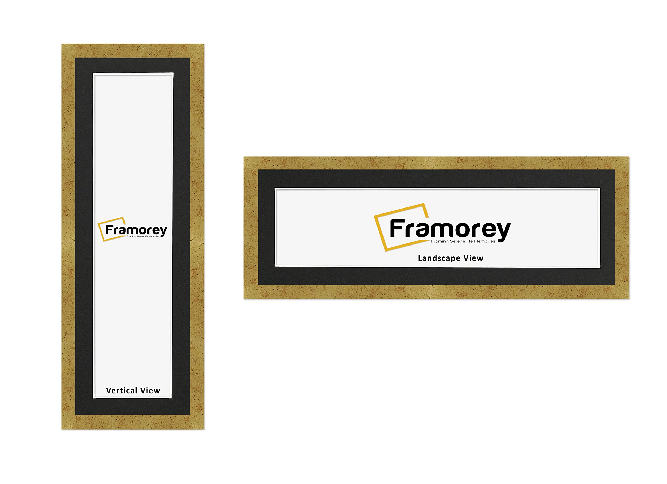 Framorey Framing Serene Life Memories Gold With Black Mount Framorey Panoramic Style, 16X9" Photo Frame With 12X5" Black Mount, Handmade Modern Rectangular Picture Frame Size 16