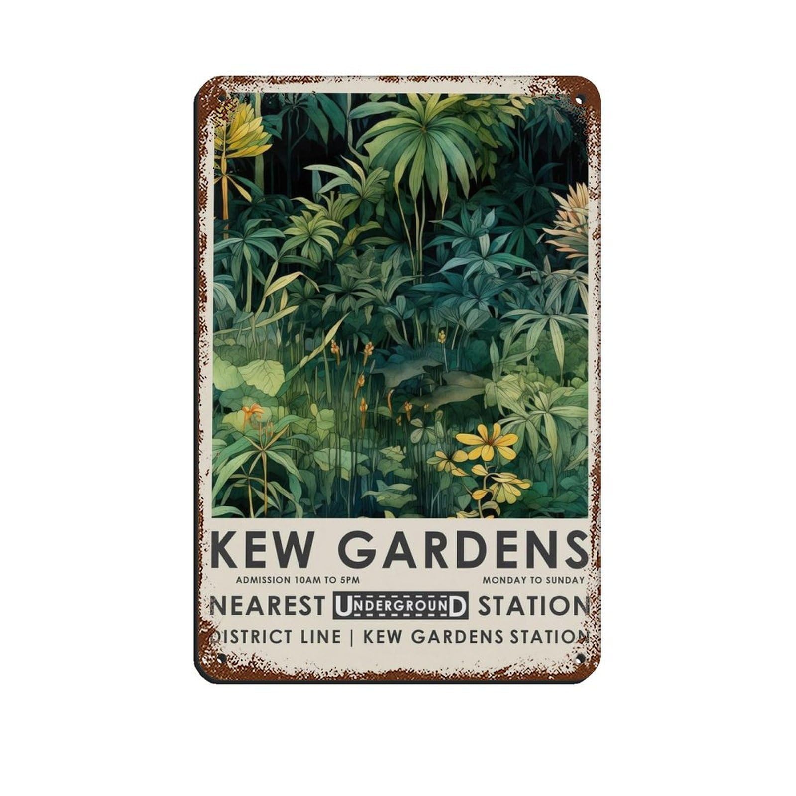 Kew Gardens,Floral Art, Vintage Poster Retro Poster Metal Tin Sign Chic Art Retro Iron Painting Bar People Cave Cafe Family Garage Poster Wall Decoration 8x12inch(20x30cm)