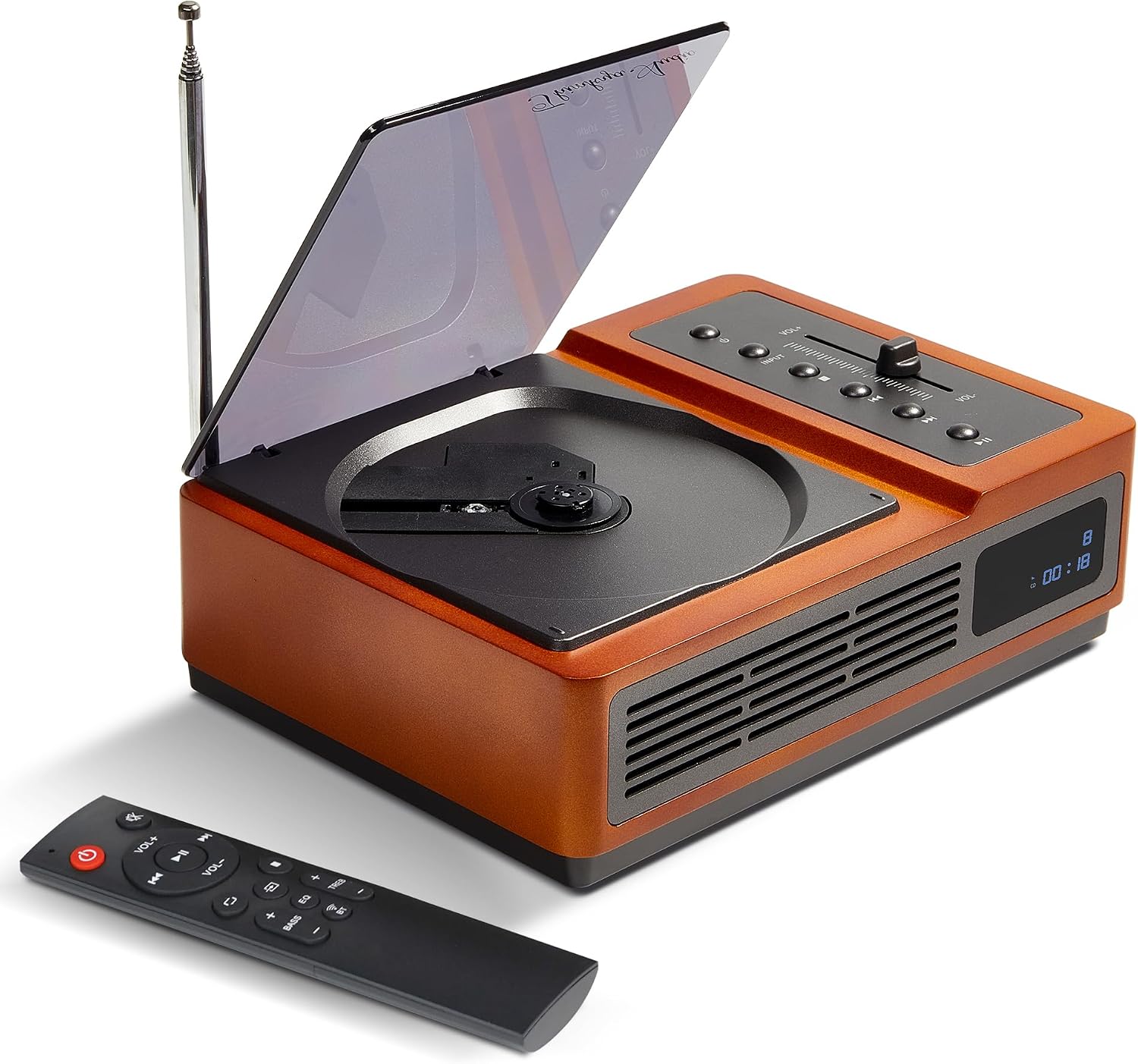 R02 Retro Bluetooth CD Player for Home, FM Radio, Speakers & Remote Control