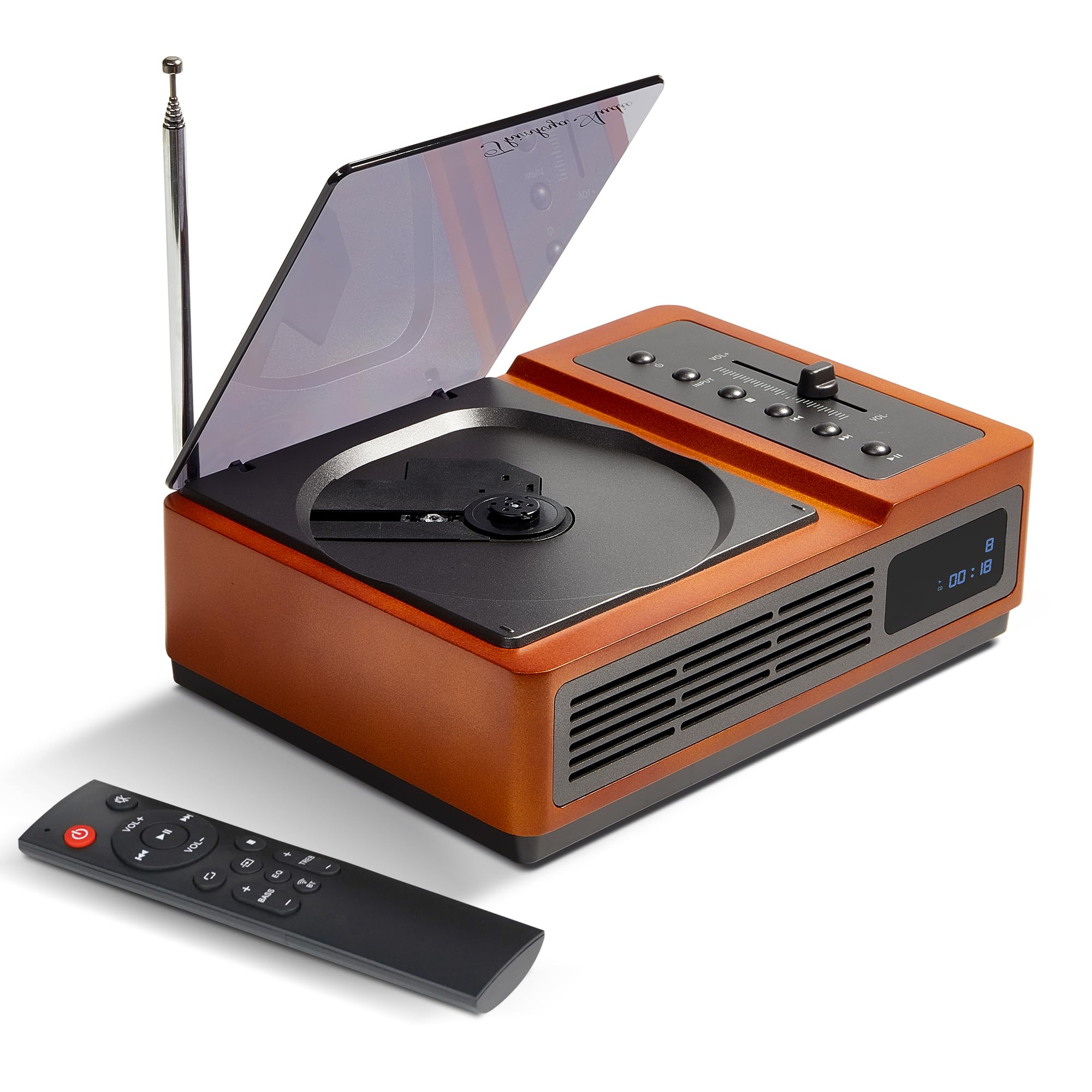 R02 Retro Bluetooth CD Player for Home, FM Radio, Speakers & Remote Control | Retro Wooden Design, Rechargeable Battery, 40 FM Presets, Bluetooth 5.3 In/Out, USB & AUX Input, Optical & Headphone Output-image-16