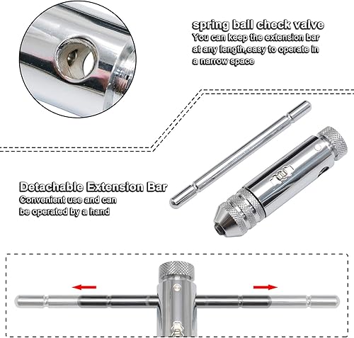 Miniatura 5 de KOOTANS Llave de grifo con mango en T de trinquete + 5 piezas M3 M4 M5 M6 M8 Tornillo de máquina de rosca métrica de fresado en forma de T, juego