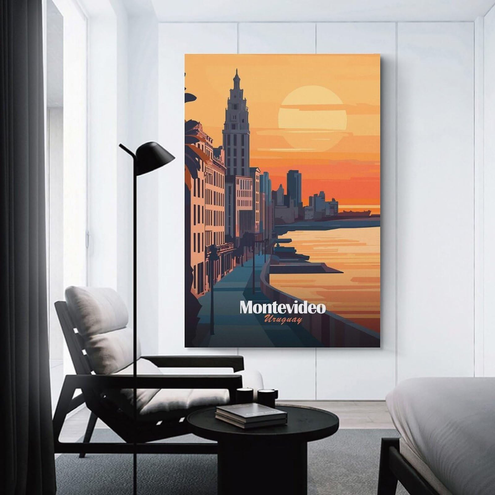 Junmoney Montevideo Sunset Cityscape Decorative Wall Artwork, 24x36inch(60x90cm), for Home Lounge, Bedroom Or Reading Nook, Eye Catching Artwork for Blank Walls