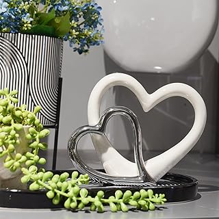 LC LCdecohome Valentine Decorations Anniversary Heart Statue - Valentine Day Decor Table Ornaments Anniversary Couple Gift for Her Home Decor Ceramic Heart Sculptures Figurine 7.5*1.75*6 inch