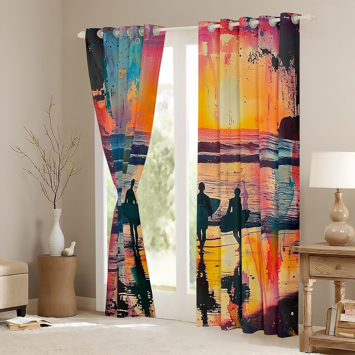 Erosebridal Surfer Curtains & Drapes,Coastal Beach Surf Window Curtains,Surfboard Surfing Window Treatments for Women Men Adults,Hawaiian Vintage Sunset Bedroom Decor,2 Panels 52" Wx84 L