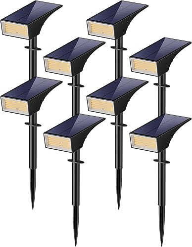 Koicaxy Luces solares para exteriores impermeables paquete de 8 unidades IP65, 100 LEDs 4 modos de luz, mayor eficiencia de carga, focos solares de