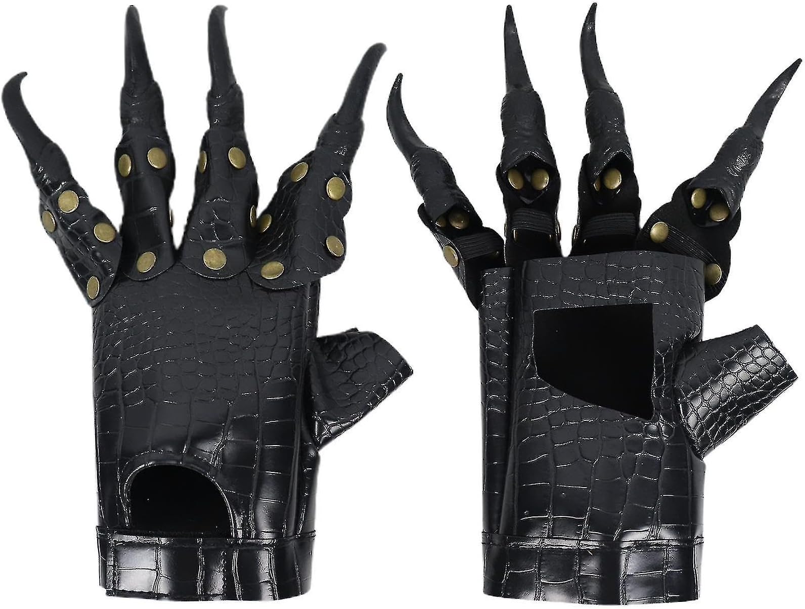 Scary Halloween Costume Accessory - Black Leather Gloves with Nails for Witch, Zombie, Devil, Alien, Ghost Costume for Adults - Perfect for Dressup and Cosplay