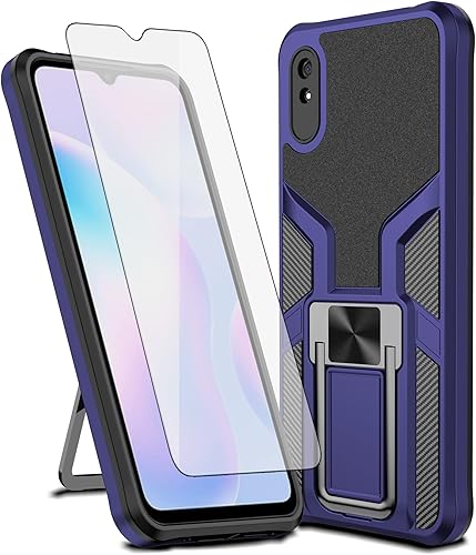 Funda compatible con Xiaomi Redmi 9A Redme 9i y protector de pantalla de vidrio templado, soporte de soporte, accesorios magnéticos para celular, Funda compatible con Xiaomi Redmi 9A Redme 9i y protector de pantalla de vidrio templado, soporte de soporte, accesorios magnéticos para celular,