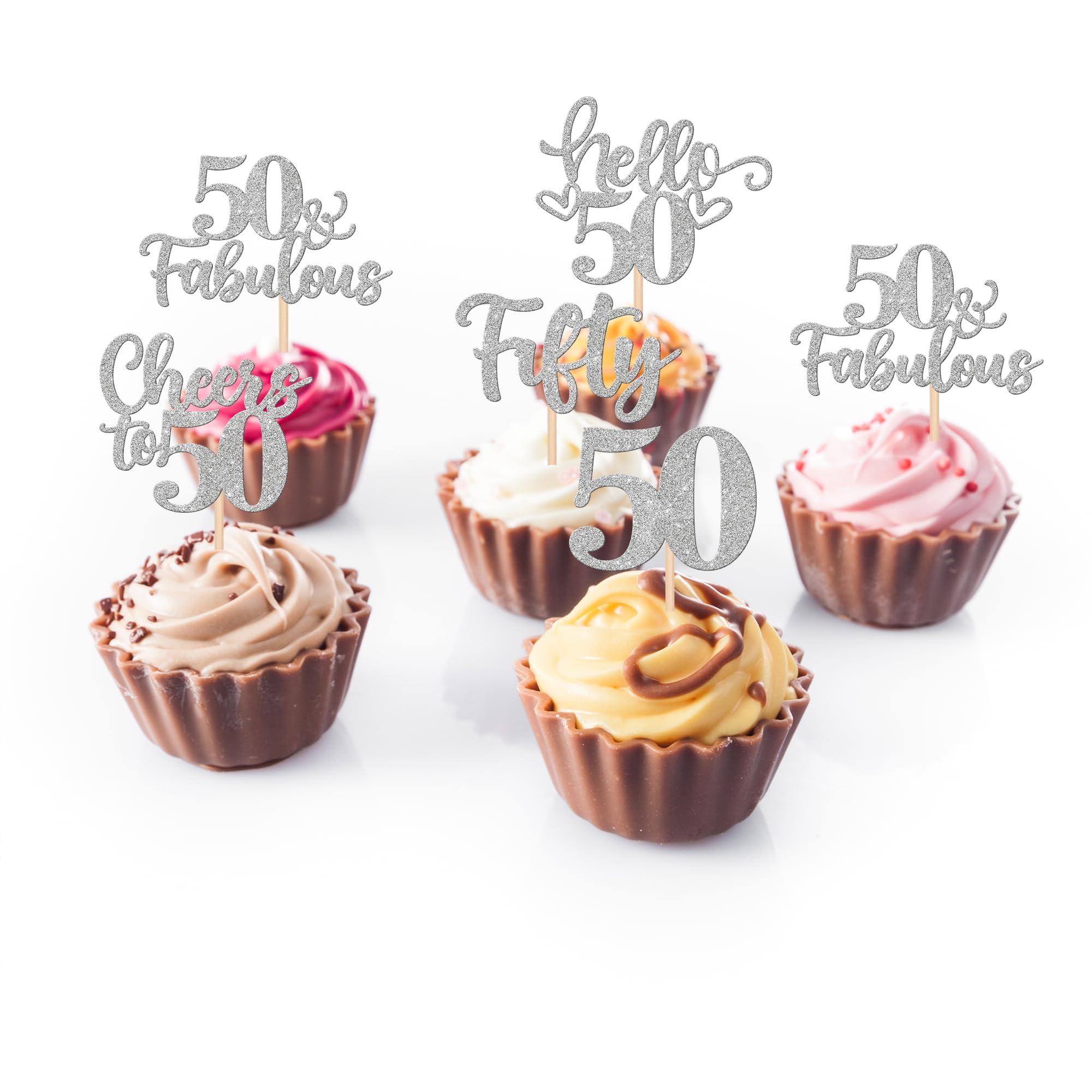 30 Pack 50th Birthday Cupcake Toppers Glitter Fifty Cheers To 50 Cupcake Picks Hello...