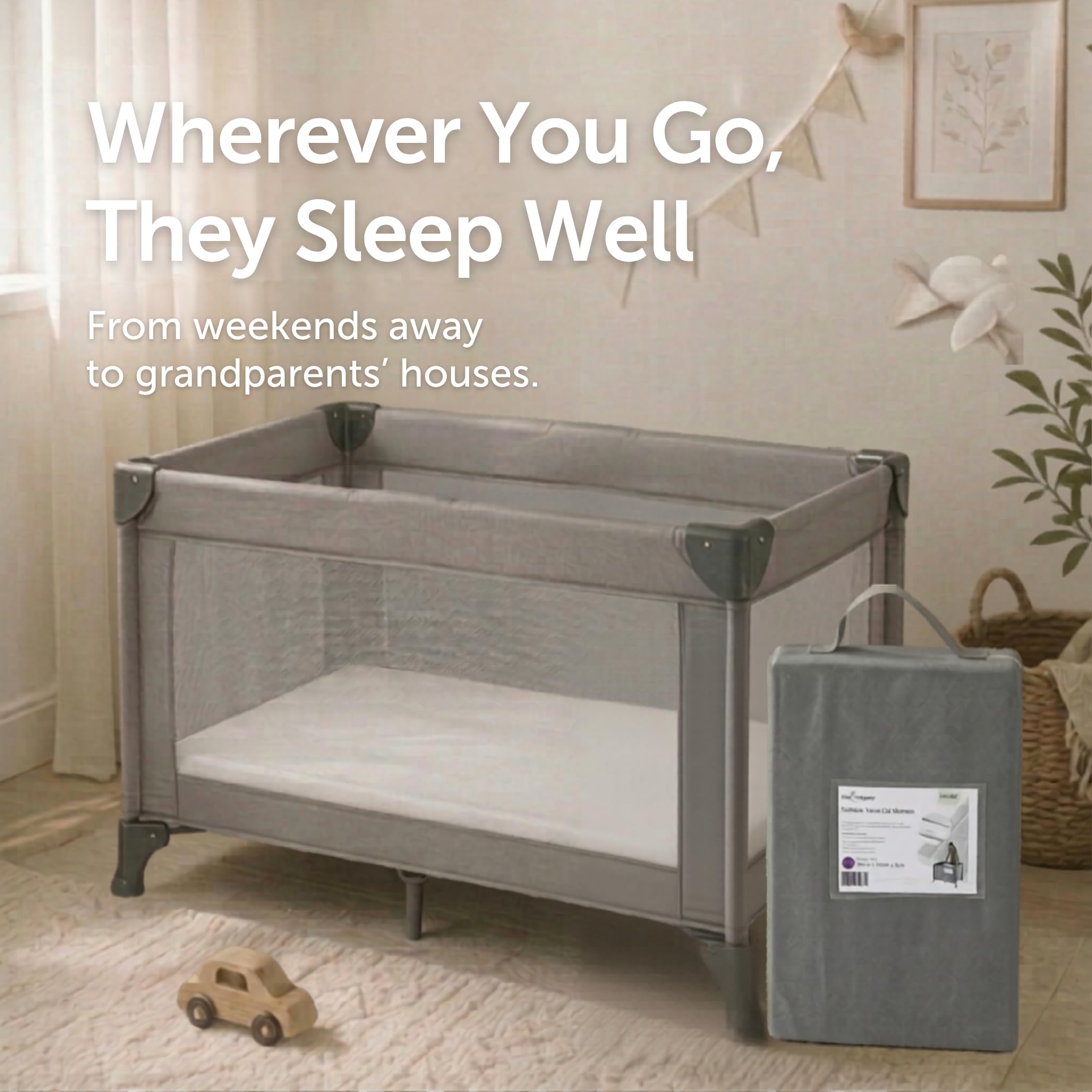Baby Elegance Matelas de lit de voyage 70 x 100 x 3 cm | Design pliable en fibre écologique pour le voyage et le rangement avec sac de transport | Construction respirante avec noyau de soutien |