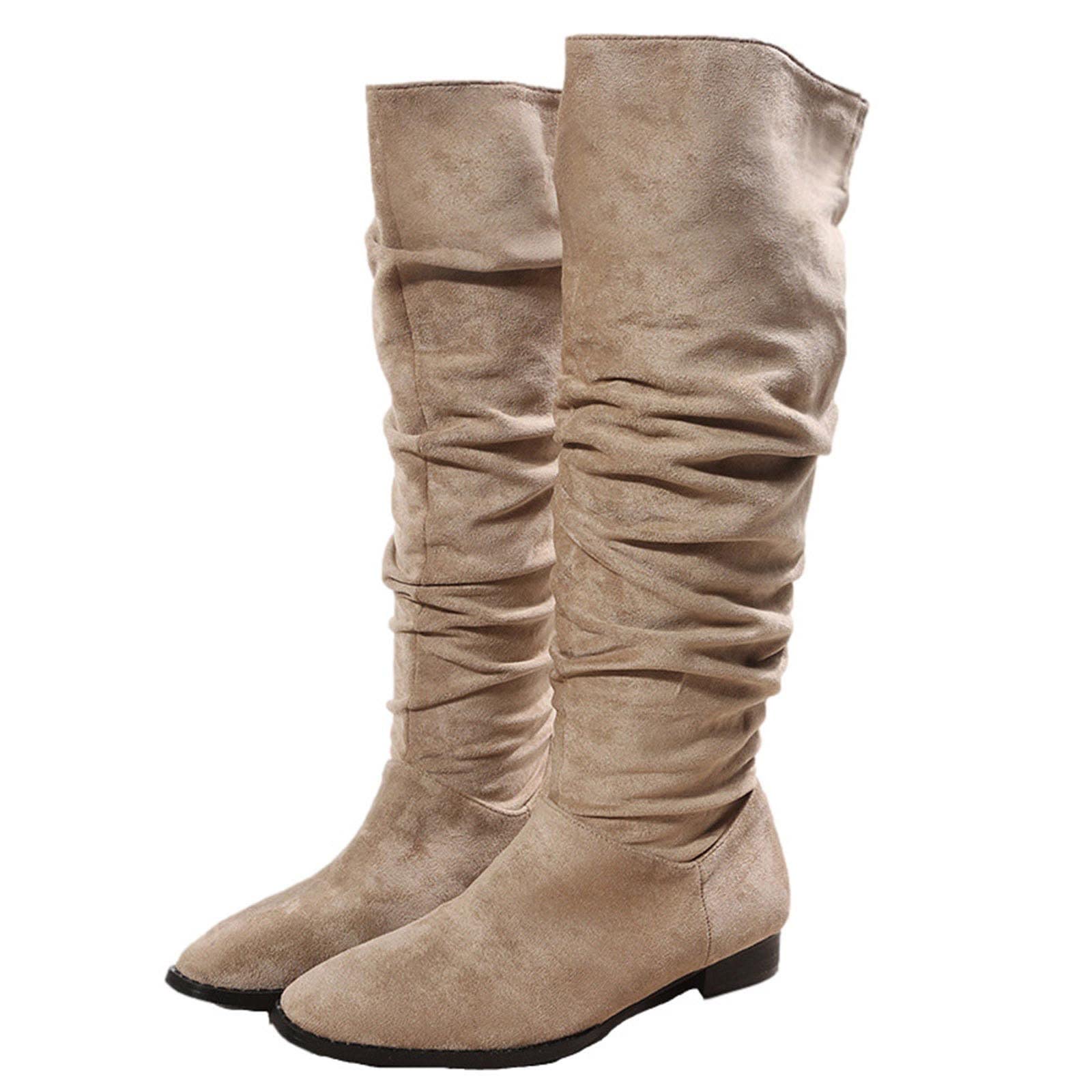 Suede Knee High Boots Women Chunky Low Heel Casual Classic Pointed Toe Long Boots Winter Warm Comfort Shoes