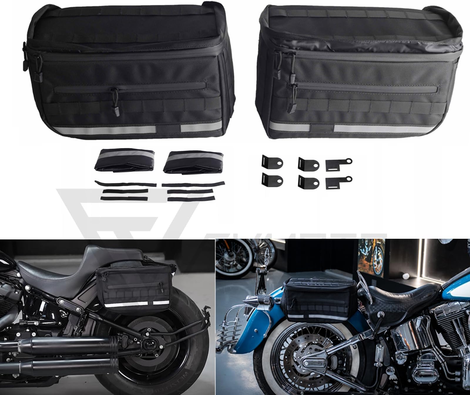 Universal Saddlebags Saddle Luggage Storage Bag Compatible with Harley Softail Dyna Street Bob Wide Super Glide FXR FXLRS Low Rider S Sportster, With Reflective Strips, 30L(7.9 Gallons)