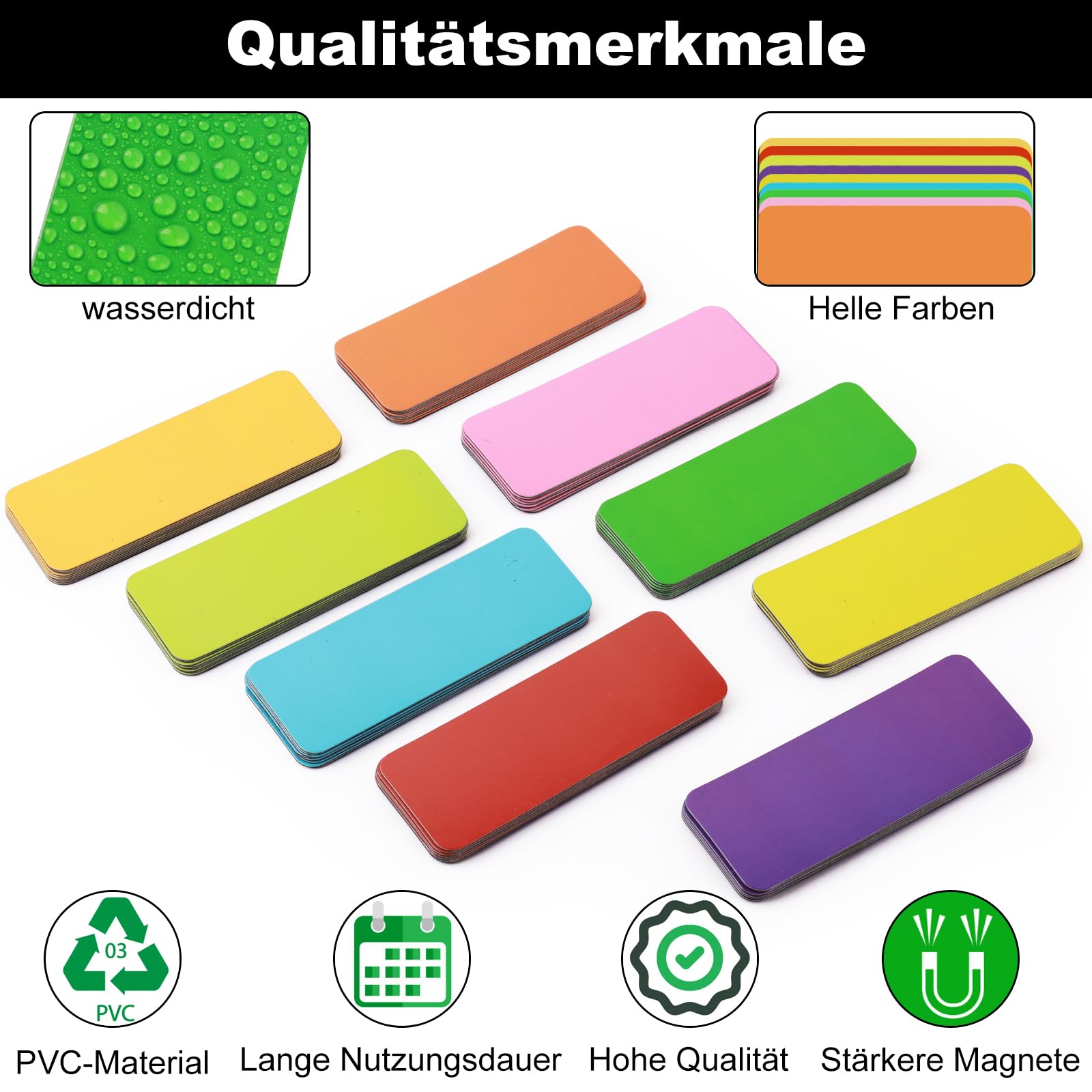 Etiquette Magnetique Lot De 72 étiquettes Magnétiques Effaçables à Sec 5,1 X 2,5 Cm – Inscriptibles Et Effaçables, Efficaces Sur Tableau Blanc/ Réfrigérateur/casiers, 6 étiquette Magnétique