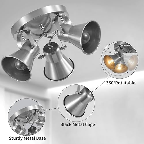 Miniatura 7 de SEEBLEN Morden - Iluminación industrial de 3 luces, luz de techo redonda ajustable para cocina, pasillo, comedor, baño, barra de café