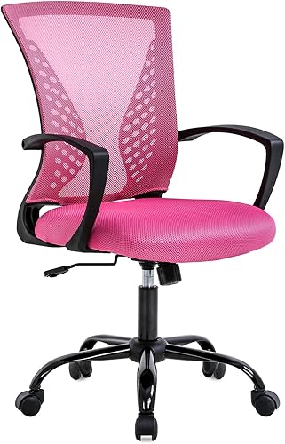 Silla de oficina, silla de escritorio, silla de computadora con soporte lumbar, reposabrazos de respaldo medio, giratoria, silla ergonómica de malla