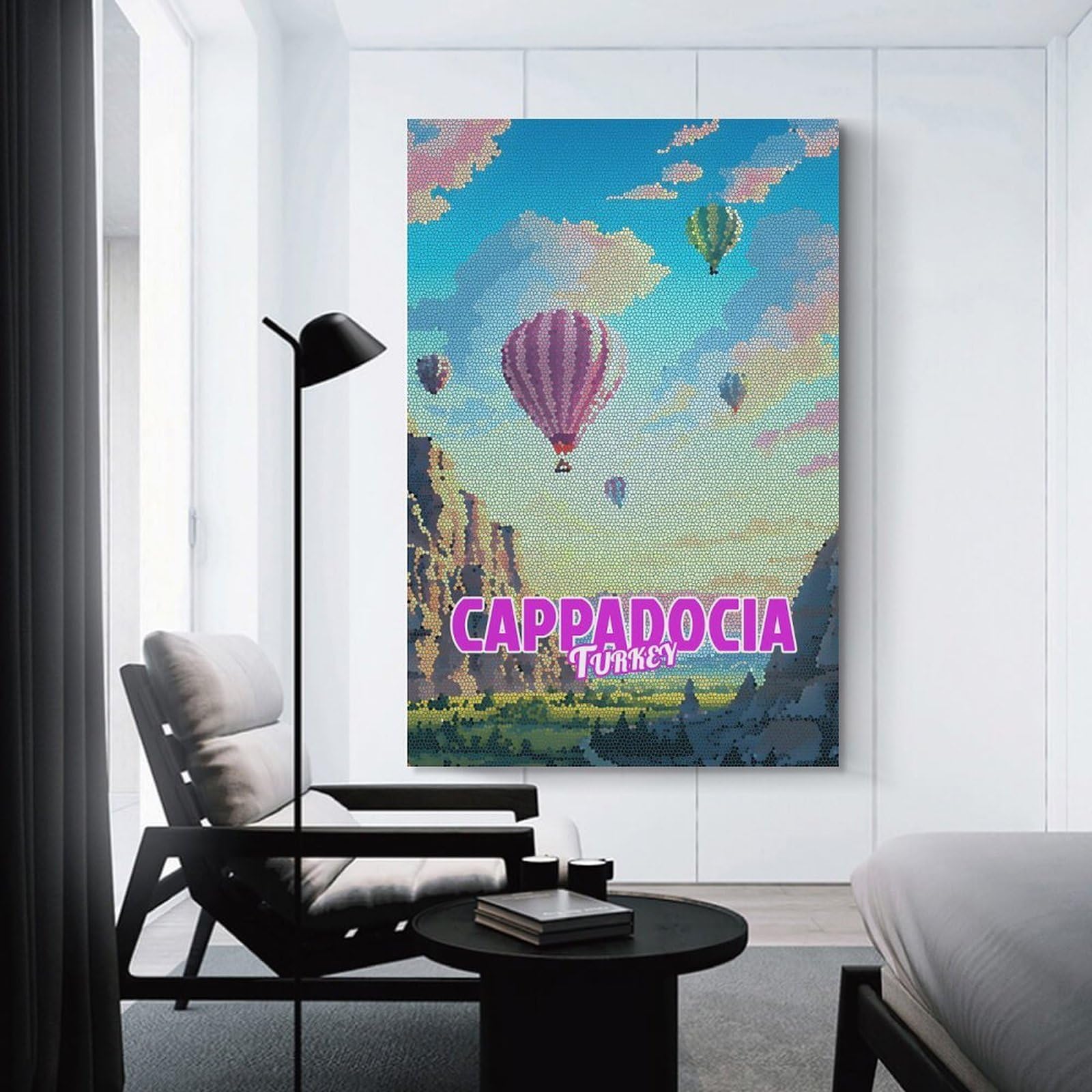 Junmoney Cappadocia Balloons Turkey Mosaic Canvas Wall Decor 24x36inch(60x90cm), for Calm Bedrooms, Home Corners Or Flats, A Warm Accent for Relaxed Interiors