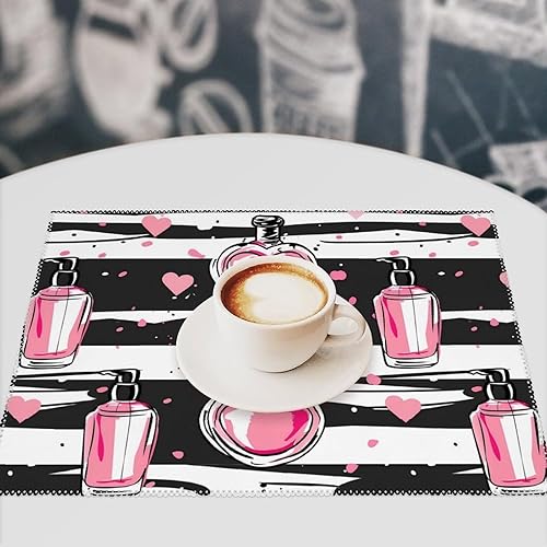 Miniatura 7 de Make Up Theme Pattern with Perfume Placemats Set of 6 Resistant Table Mats Washable Place Mats for Dinner Party Table Decoration