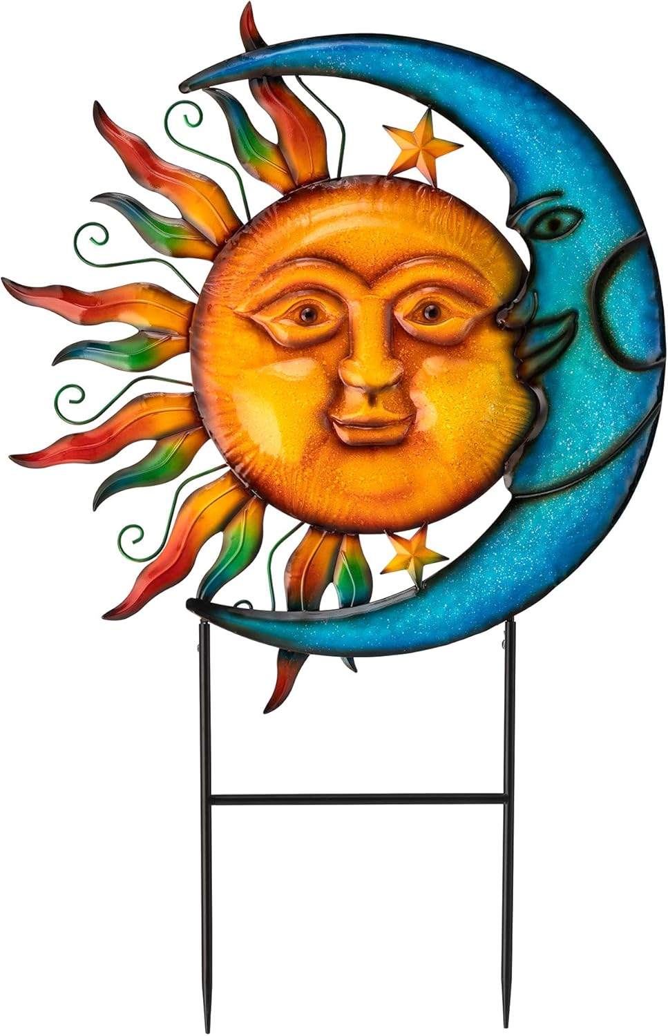 Glitzhome 36.25" H Metal Sun and Moon Garden Stake Decor, Rustic Sun and Moon Yard Art or Antique Wall Decor Outdoor Decorative Garden Decor