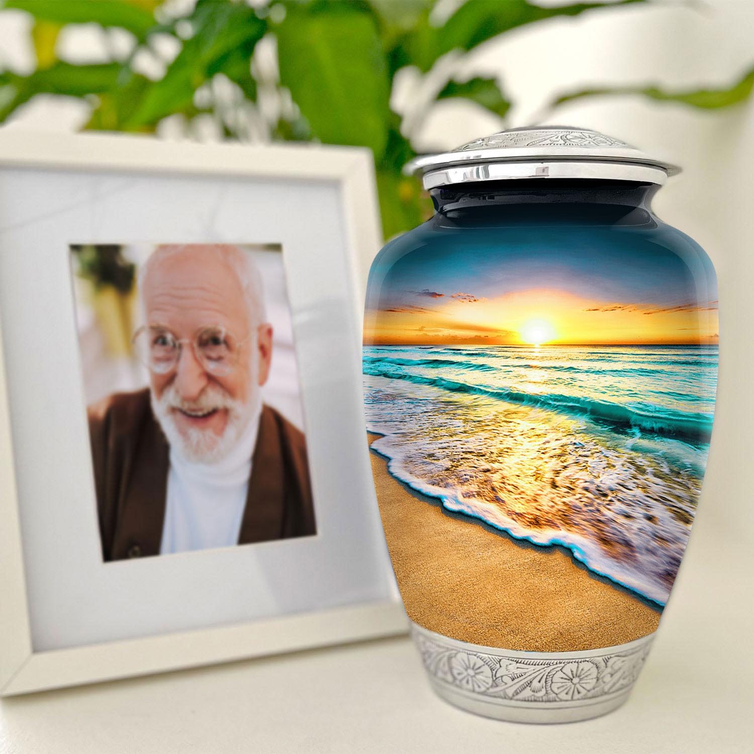 Waves on The Beach Urn for Adult Human Ashes | Large Handcrafted Funeral Memorial | Sun Beach Funeral Decorative Cremation Urn for Women and Men - Image 4