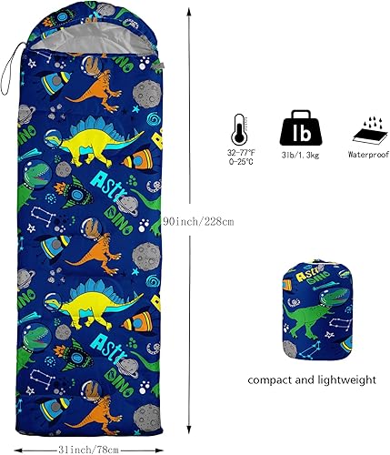 Miniatura 10 de Axolotl Saco de dormir de senderismo para niños, saco de dormir ligero y cálido para clima frío, saco de dormir portátil impermeable para senderismo