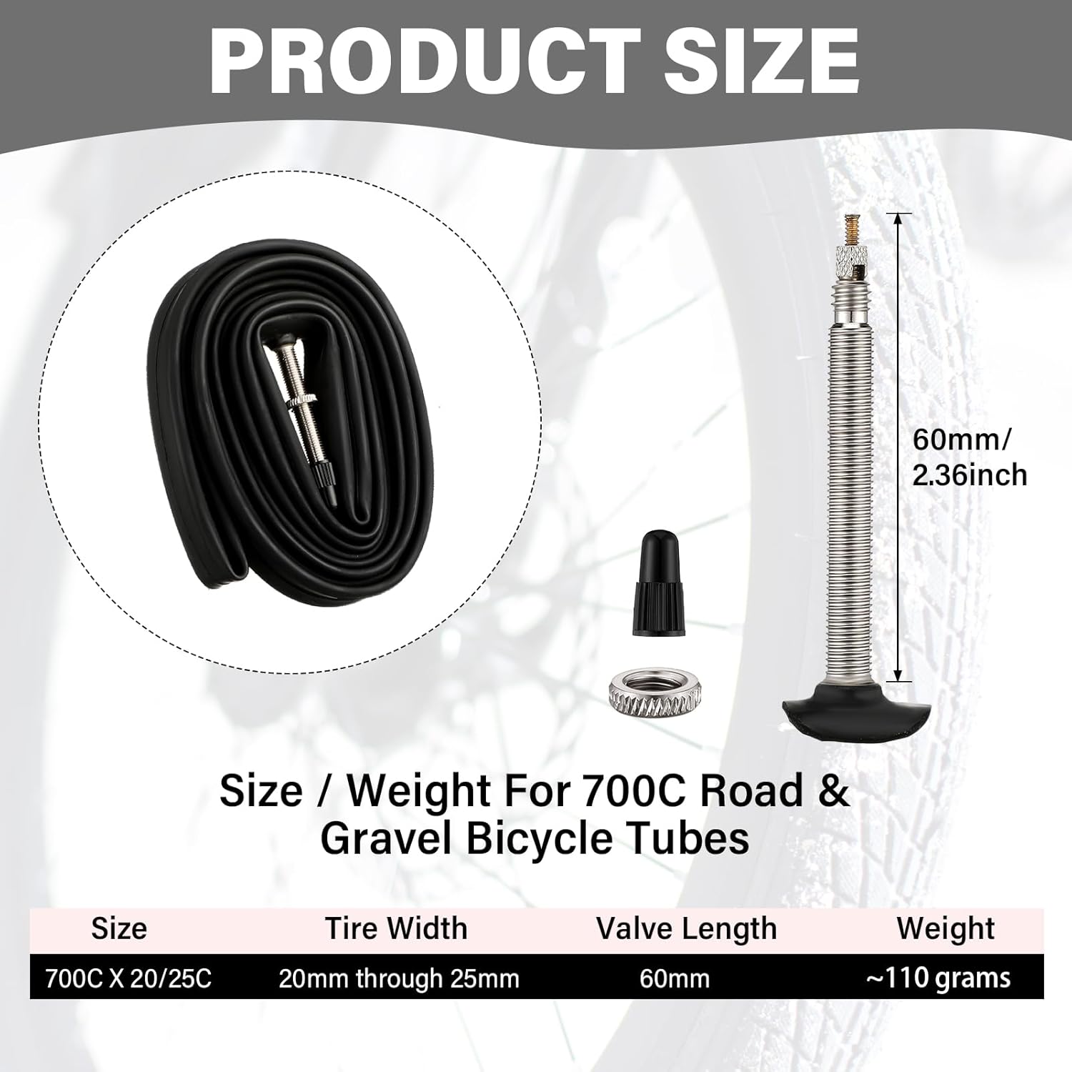 12 Pcs Road Bike Tube 700 x 20/25 C Butyl Bike Bicycle Inner Tube Replacement with 60 mm Valve