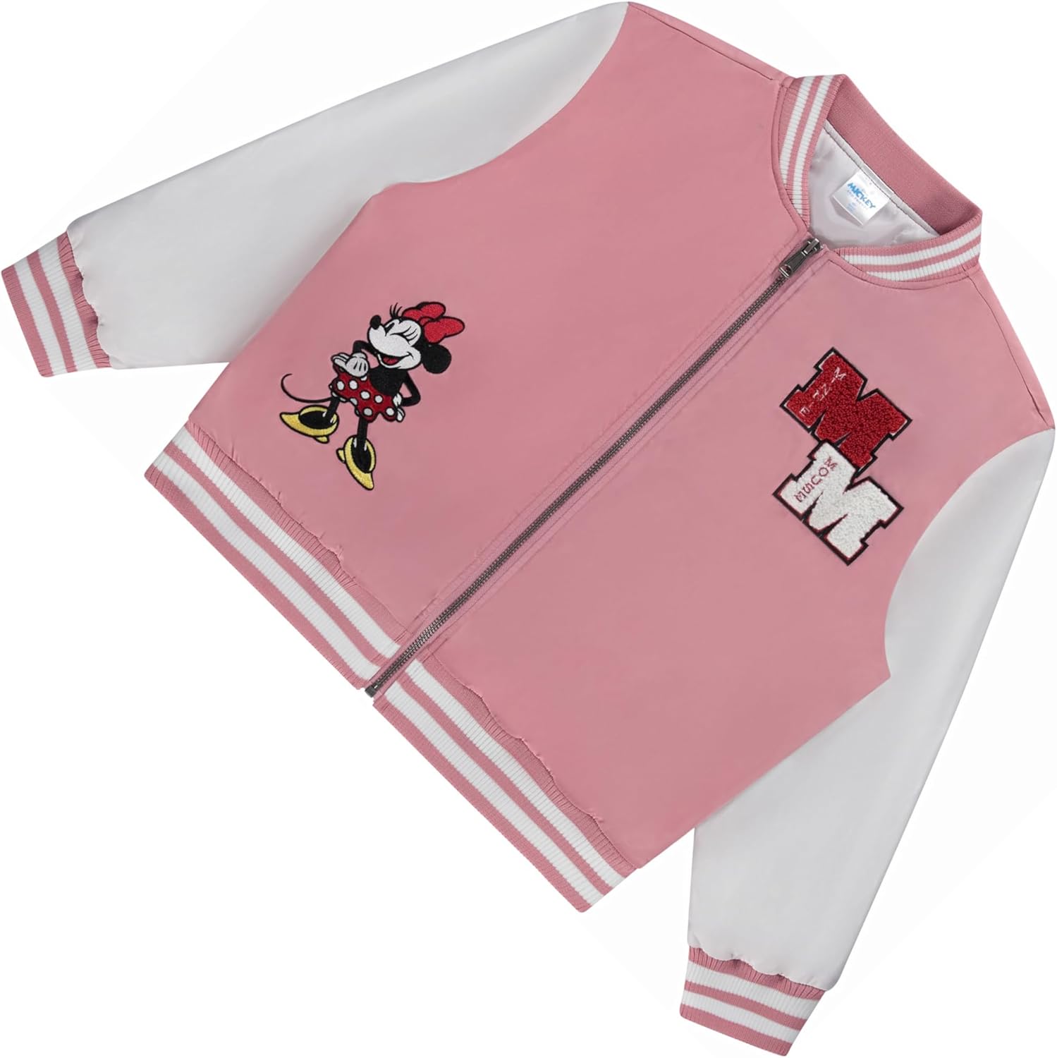 Disney Minnie Mouse Varsity Bomber Jacket for Girls - Toddler & Kids Bomber Jacket - Retro Style Zip-Up Kids Varsity Jackets