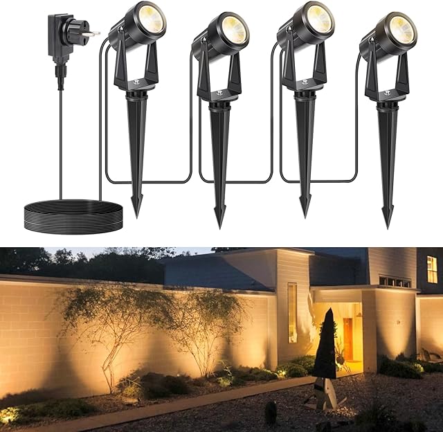 NIORSUN NIORSUN Gartenbeleuchtung LED, Warmweiß 3000K LED Strahler, IP67 Wasserdichter Gartenstrahler, 17 m 12 V Gartenleuchten mit Adapte — Beleuchtung