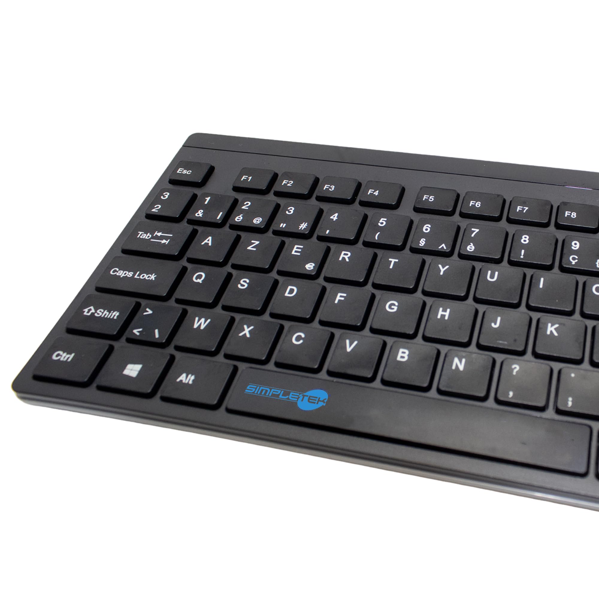 SIMPLETEK - Bezprzewodowa klawiatura i mysz zestaw z odbiornikiem USB Nano | Belgijski układ AZERTY | Mysz optyczna 1000 DPI | Plug & Play