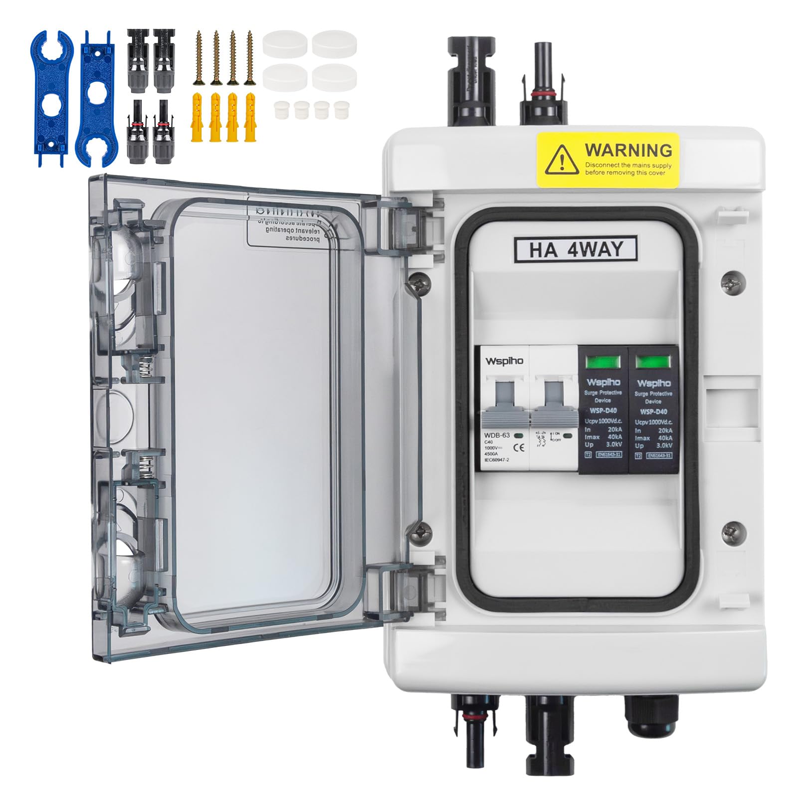 40A 1000V DC Separador PV sistema y protección contra sobretensiones PV con enchufe solar, interruptor de protección de línea con IP65 Solar caja de conexión fotovoltaica