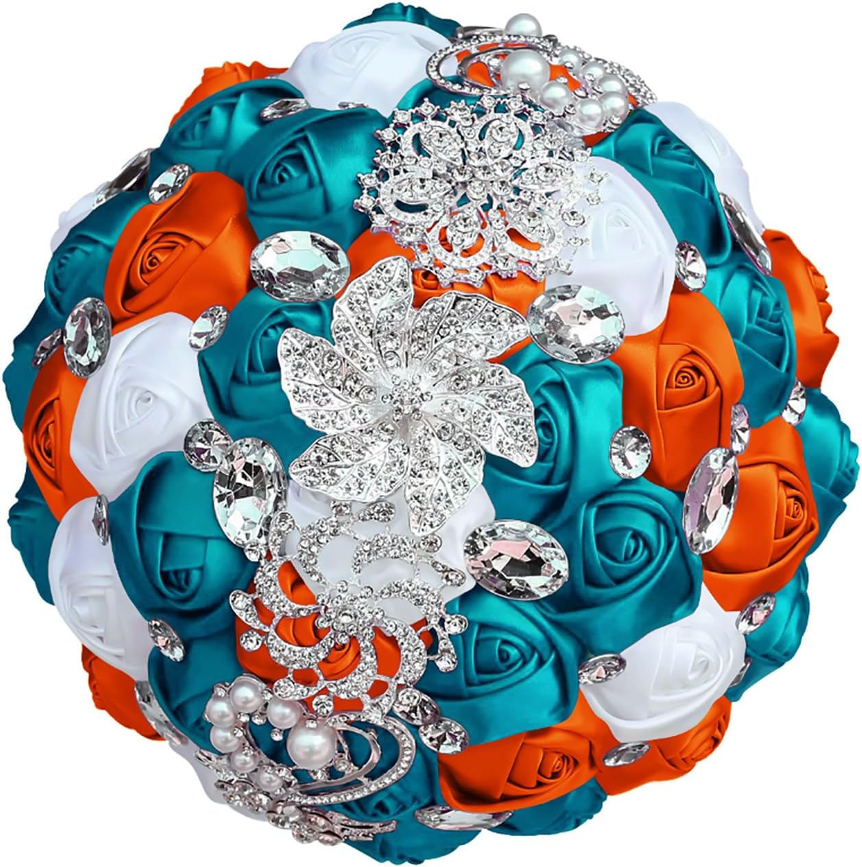 Handmade Luxury Large Wedding Bridal Bouquet Silk Rose Holding Toss Artificial Flowers Bouquets with Satin Ribbon Lace Pearls Rhinestone for Bride Vintage Royal Wedding Bouquet