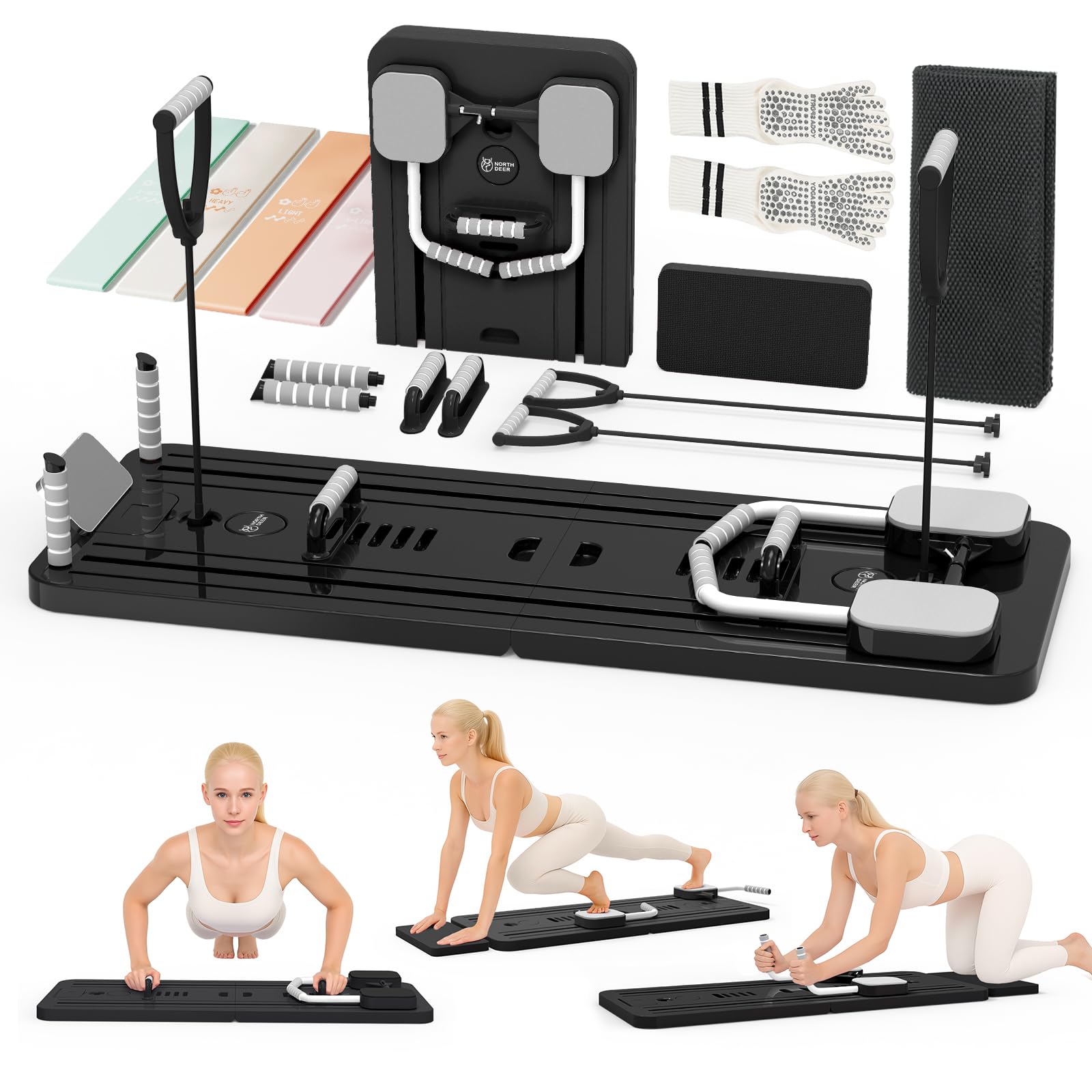 Northdeer Pilates Reformer, 2026 Upgraded klappbares Pilates Board, Multifunktionales 8 in 1 Pilates Set für Zuhause Fitness