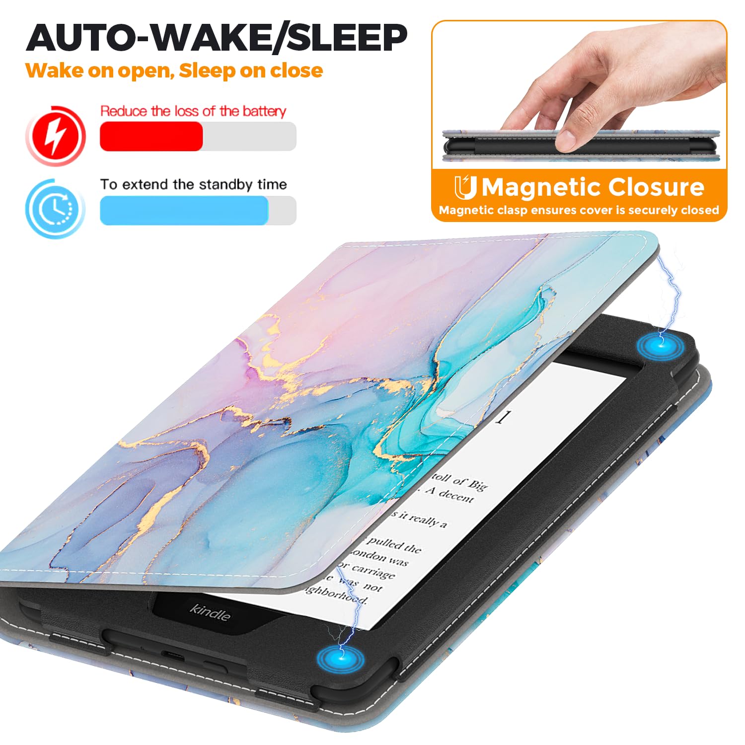 VORI Stand Case für Kindle Paperwhite (11th Generation-2021) und Kindle Paperwhite Signature Edition, PU Leder Hülle Smart Schutzhülle mit Auto Wake/Sleep und Handschlaufe