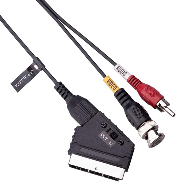 SCART to BNC & Phono RCA Male 20 Pins Connector Plug to Audio Video Cable Adapter Bidirectional Converter Compatible with TV, DVD, VHS recorders, CCTV Cameras and Surveillance Monitors