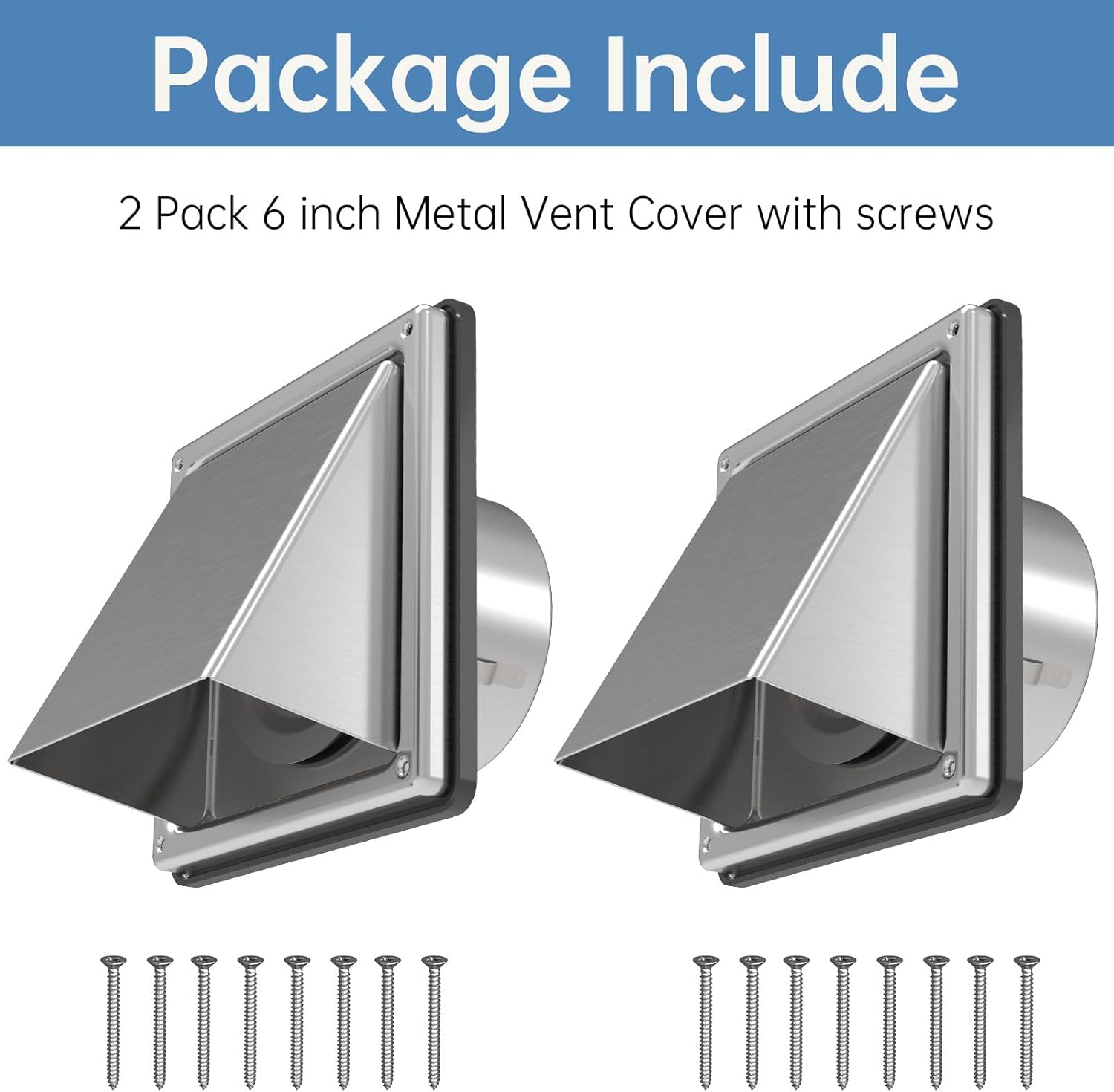 ForoGore 2 Pack 6'' Metal Dryer Vent Cover Outdoor Wall with Rubber Cushioned Non Return Flap, 6 Inch External Extractor Wall Vent, Stainless Steel Outside Dryer Vent Covers for House