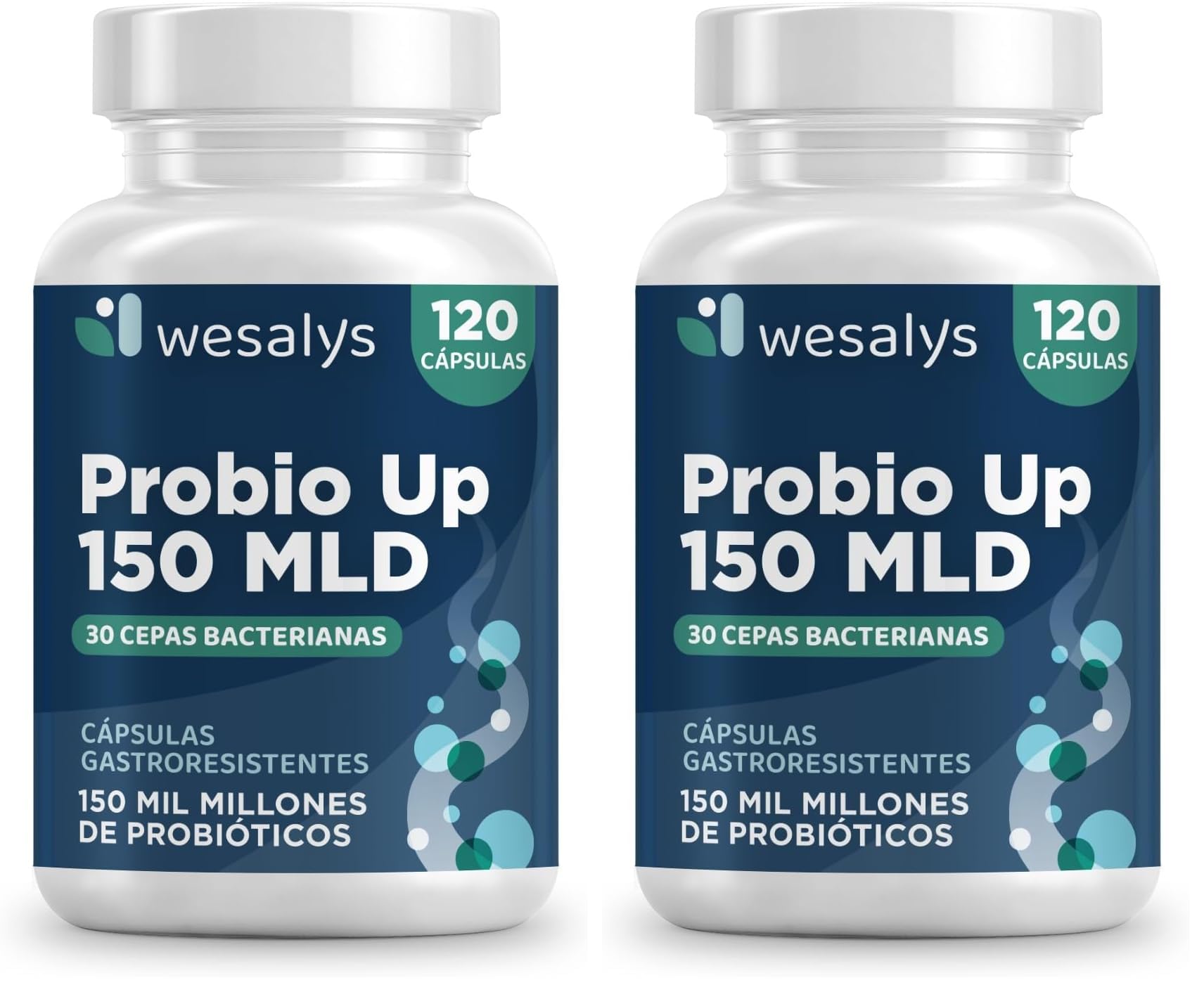 Probioticos y Prebioticos Intestinales 150 mil millones UFC y 30 Cepas. 120 cápsulas veganas gastroresistentes. Con Inulina, Hasta 4 meses de suministro. Probio Up Wesalys (Paquete de 2)