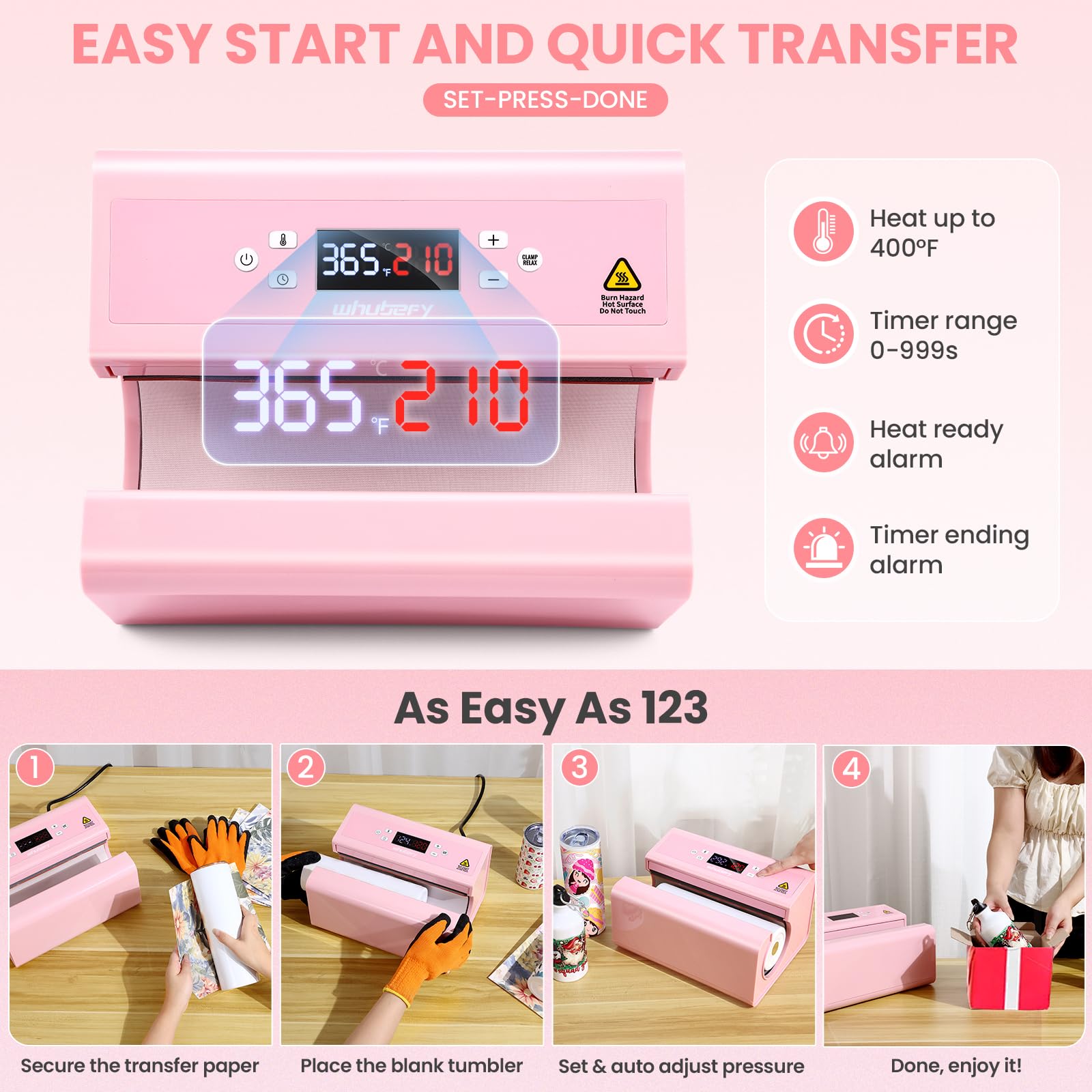 AKEYDIY Becher Wärmepresse Heißpresse 850 ml 567 ml 473 ml Sublimationsgläser Transferpress Rosa