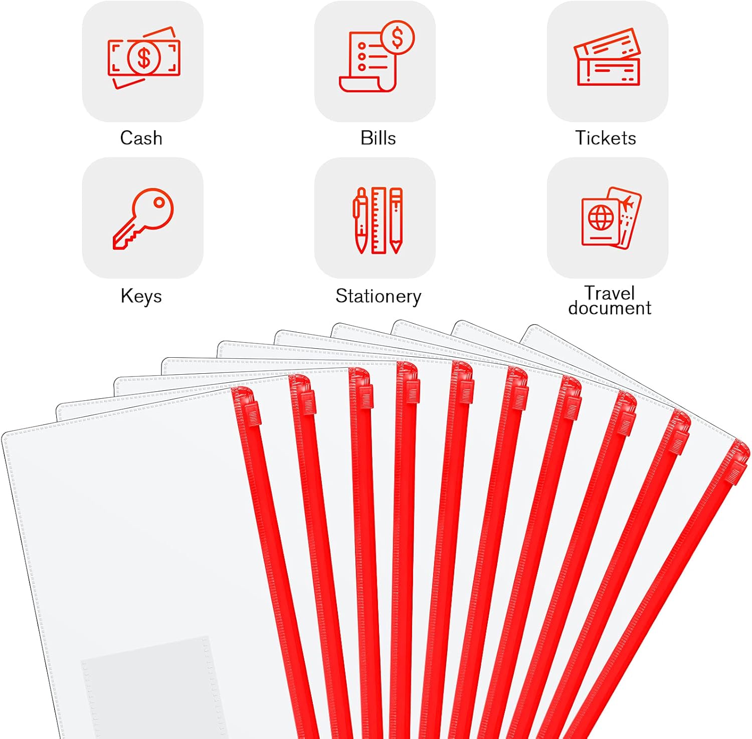 100枚 ポリジッパー封筒 クリアペンケース バルクラベルポケット付き クリアプラスチック封筒 ジッパー付き A6鉛筆バッグ 現金/