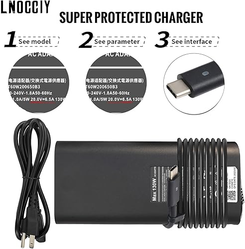 Miniatura 3 de Cargador USB C de 130 W compatible con Dell Precision 5570 5560 5550 5530 5760 5750 3560 Latitude 7410 7310 7210 9410 9510 9510 5420 5510 XPS 15
