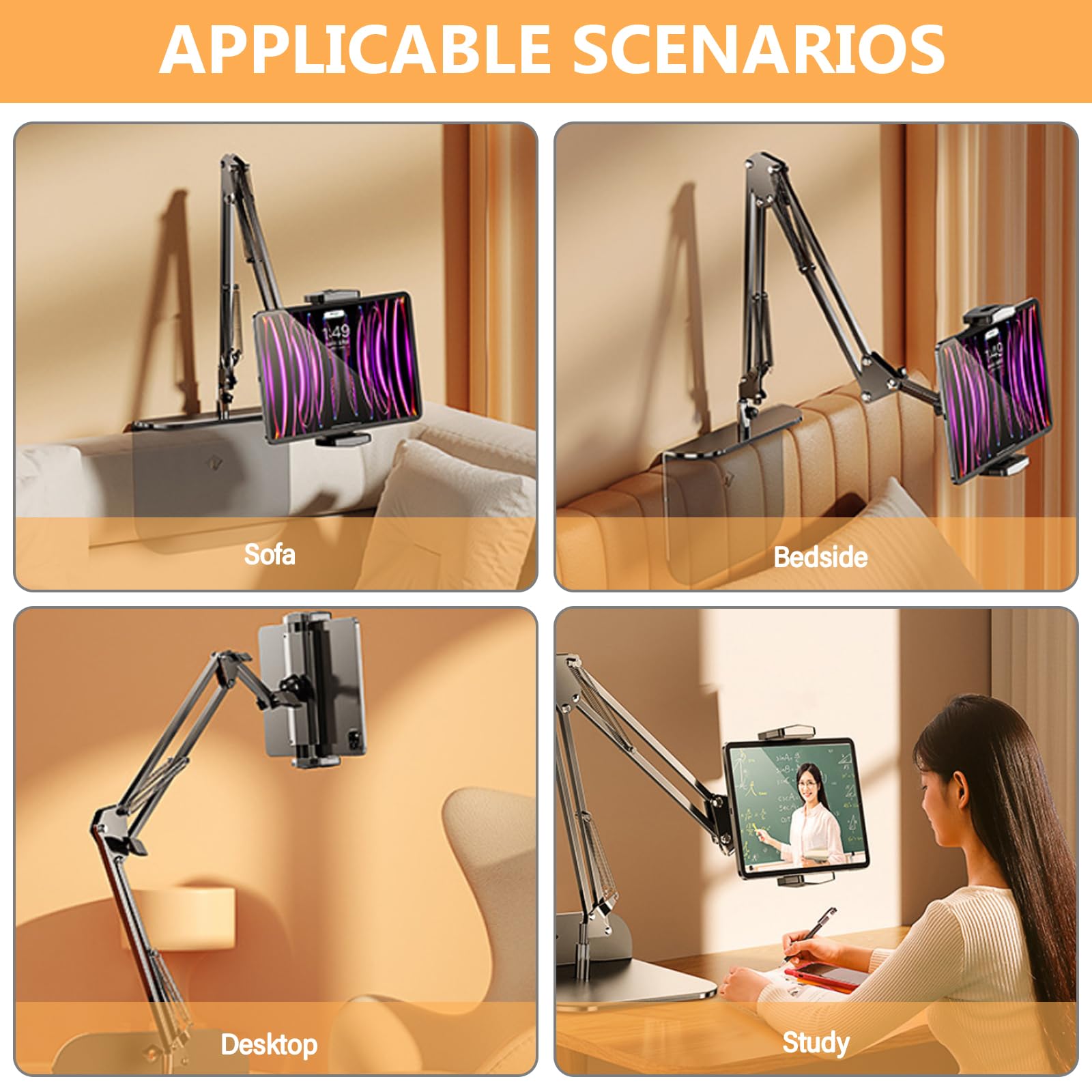 Supporto per tablet regolabile a 360°, base grande, per dispositivi 4-13 pollici