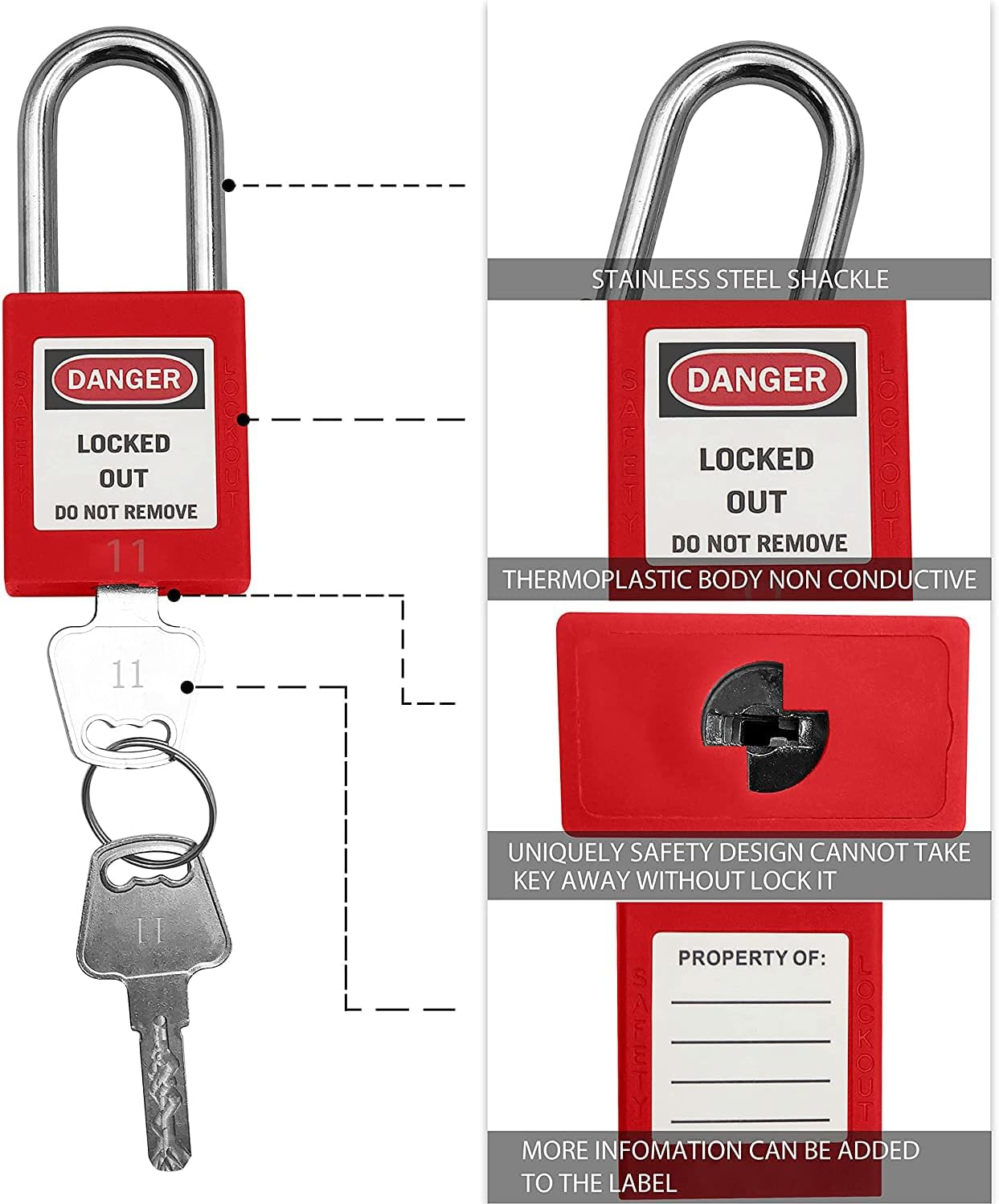 Super Deal Product Lockout Tagout Locks, Safe Padlock，10 PCS with Number (Red 11-20)